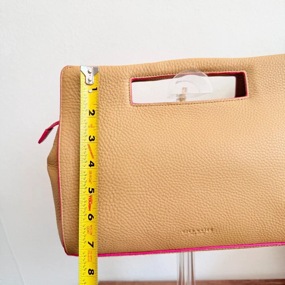 Coach Bleecker F51635 Pocket In Edgepaint Camel Pink Ruby Leather Clutch Bag